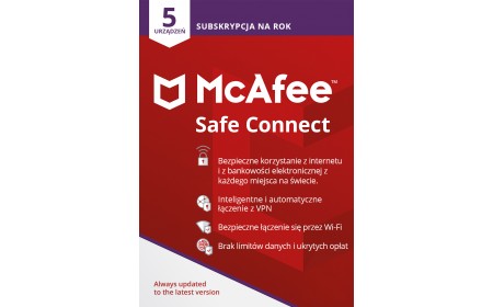 Oprogramowanie McAfee Safe Connect - 5 urządzeń / 1 rok